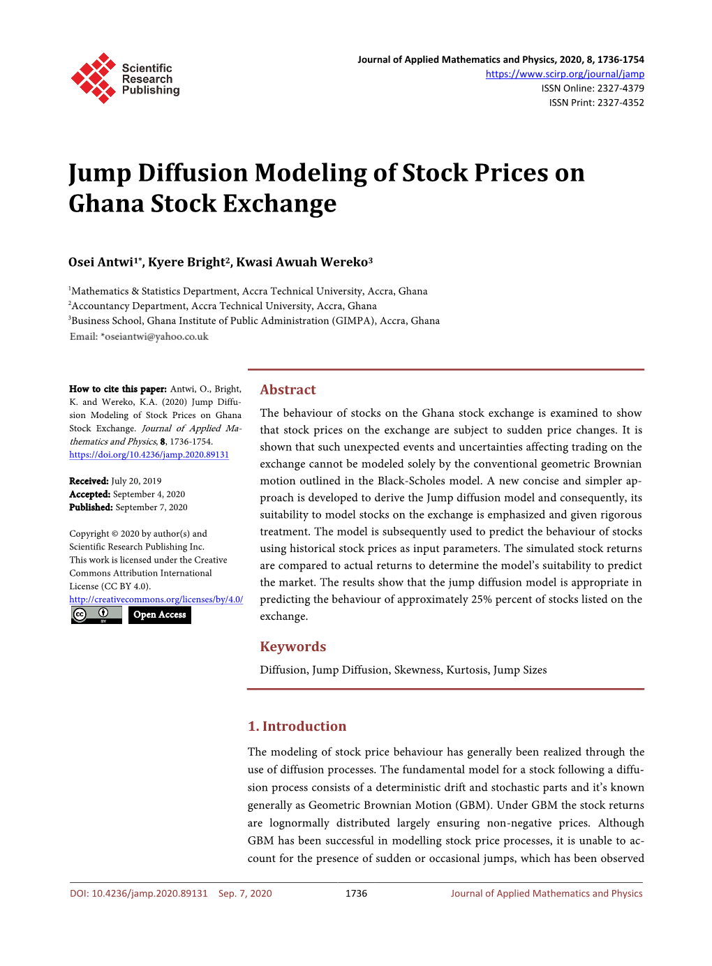 Jump Diffusion Modeling of Stock Prices on Ghana Stock Exchange