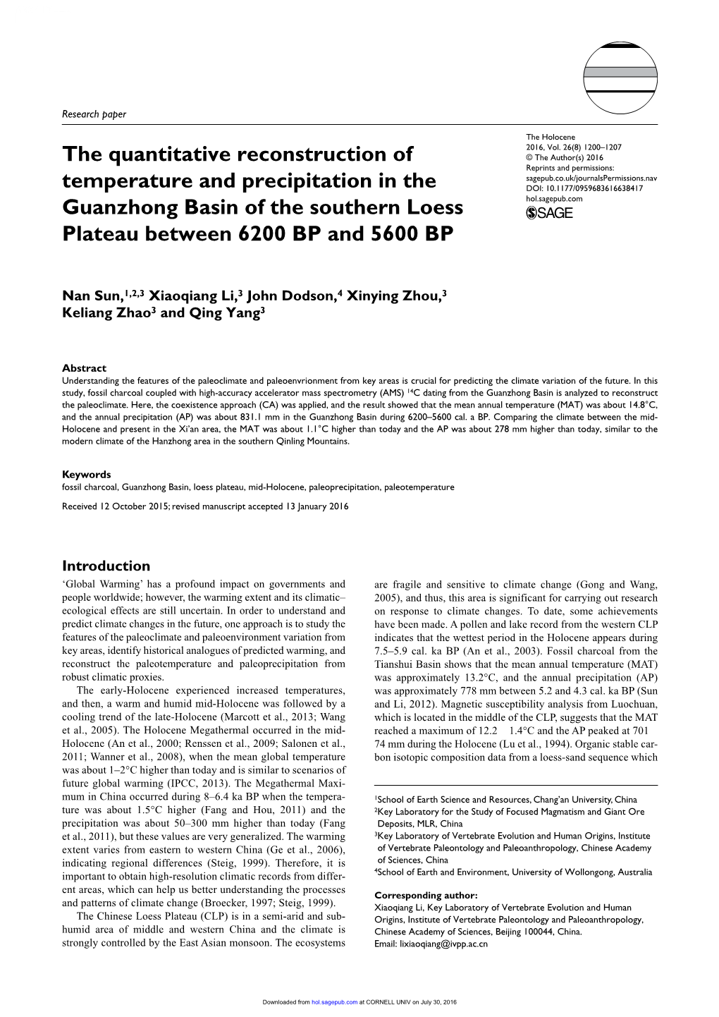 The Quantitative Reconstruction of Temperature and Precipitation In