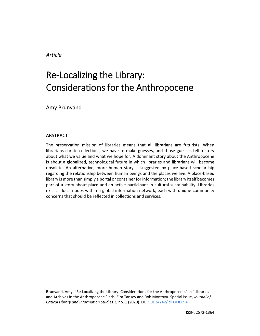 Considerations for the Anthropocene