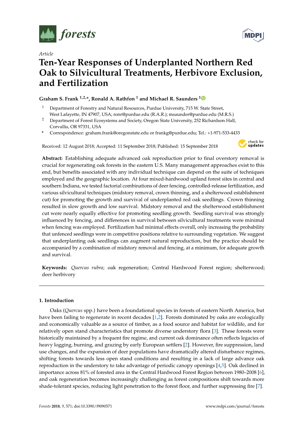 Ten-Year Responses of Underplanted Northern Red Oak to Silvicultural Treatments, Herbivore Exclusion, and Fertilization