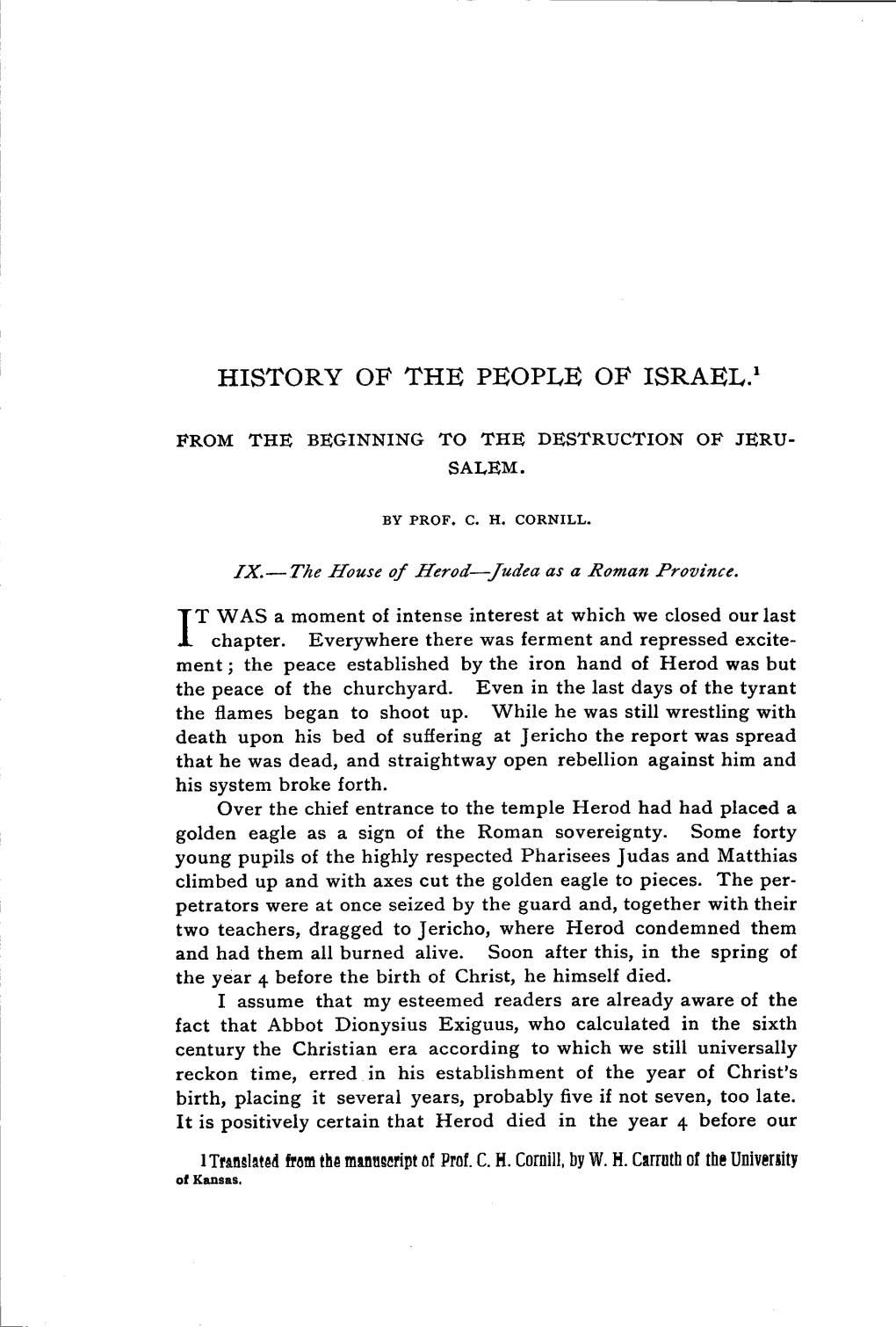 History of the People of Israel. from the Beginning to the Destruction Of
