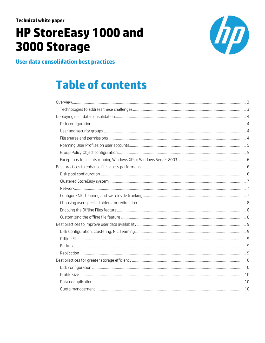 HP Storeeasy 1000 and 3000 Storage User Data Consolidation Best Practices