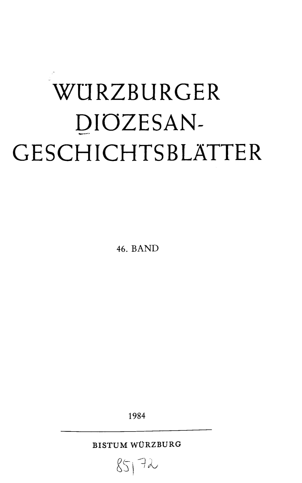 Wurzburger Diozesan- Geschichtsblatter