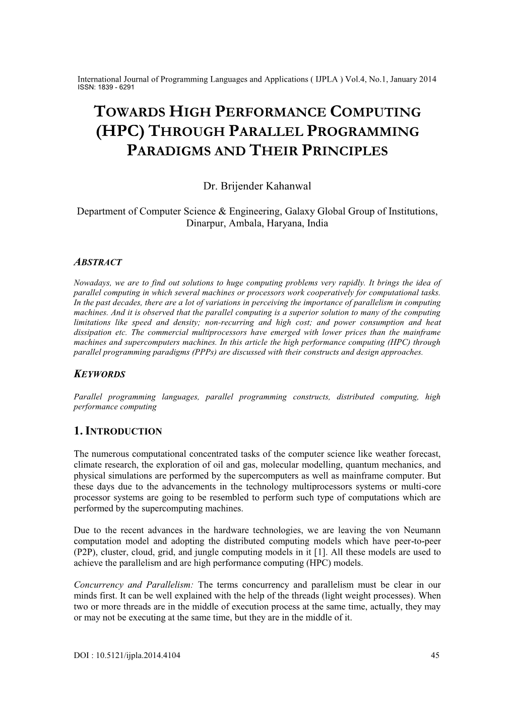 (Hpc) Through Parallel Programming Paradigms and Their Principles