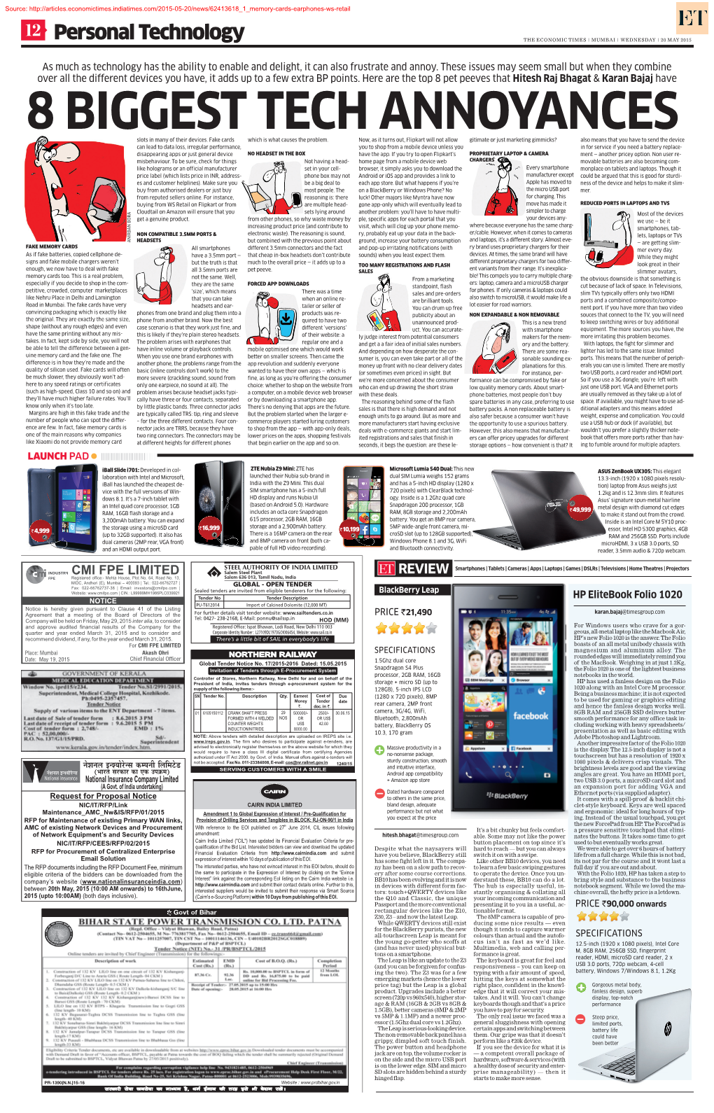 Personal Technology the ECONOMIC TIMES | MUMBAI | WEDNESDAY | 20 MAY 2015