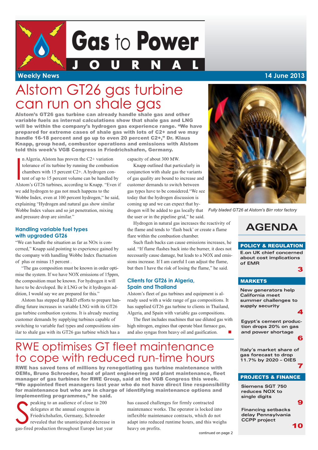 Alstom GT26 Gas Turbine Can Run on Shale