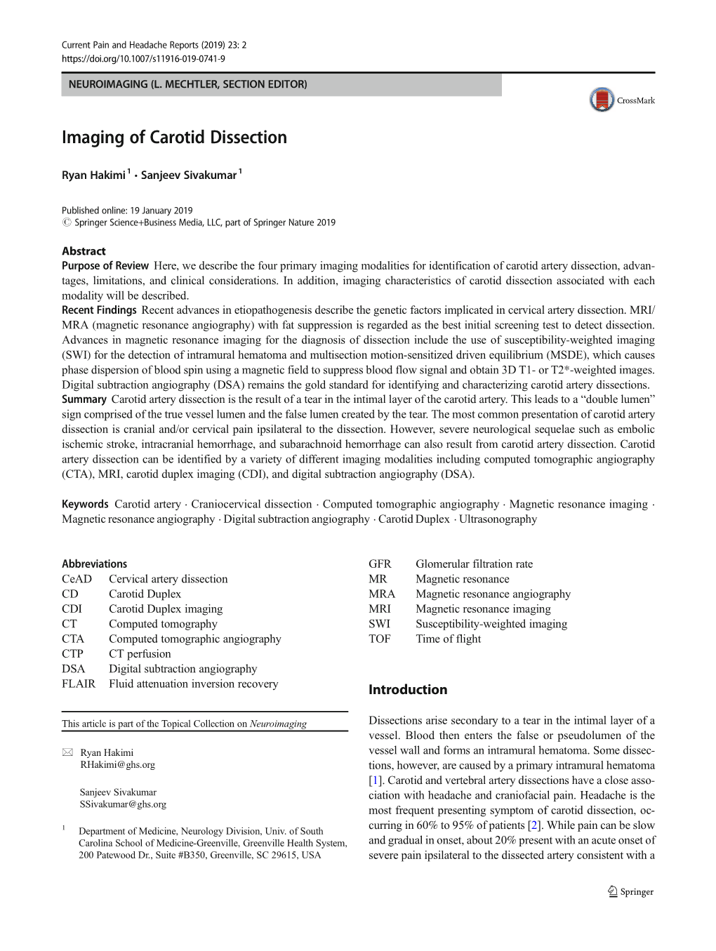 Imaging of Carotid Dissection