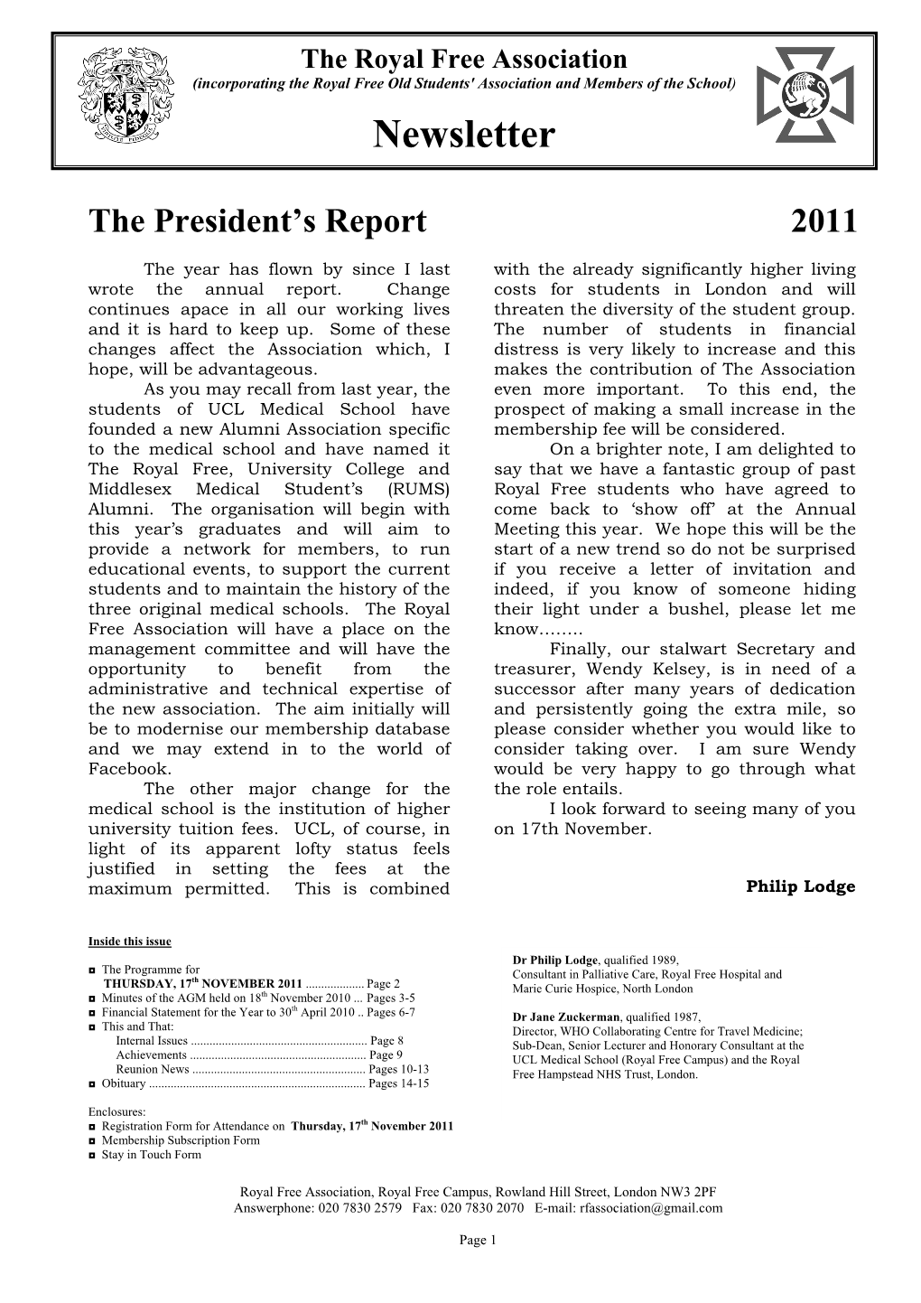 Royal Free Association Newsletter 2011