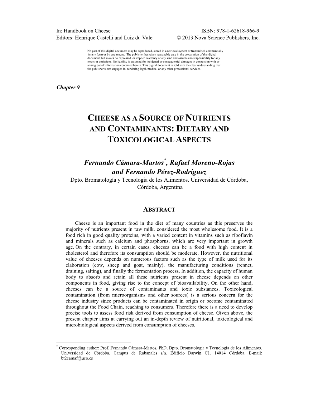 Cheese As a Source of Nutrients and Contaminants: Dietary and Toxicological Aspects