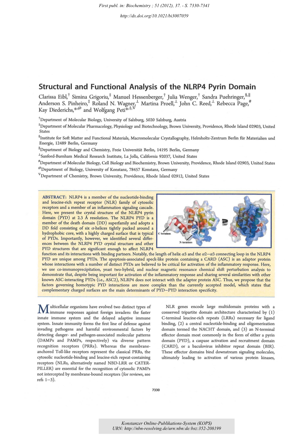 Structural and Functional Analysis of the NLRP4 Pyrin Domain