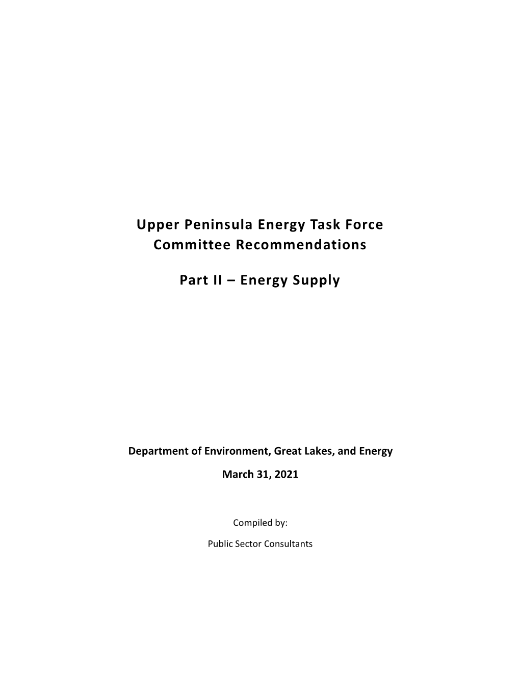 Upper Peninsula Energy Task Force Recommendations
