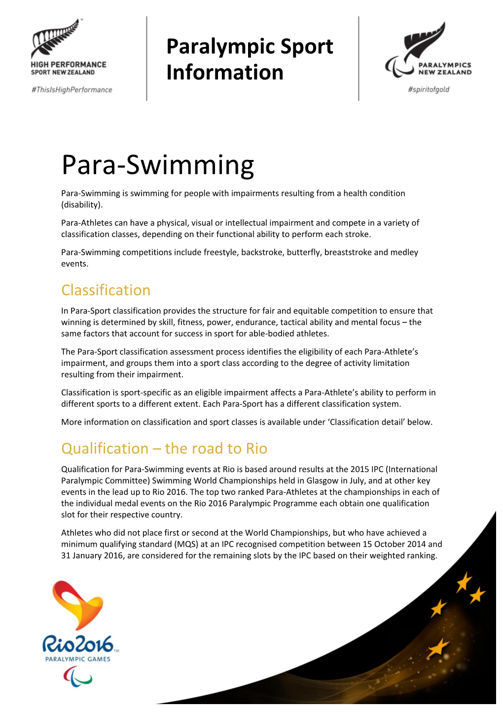 Para-Swimming Para-Swimming Is Swimming for People with Impairments Resulting from a Health Condition (Disability)