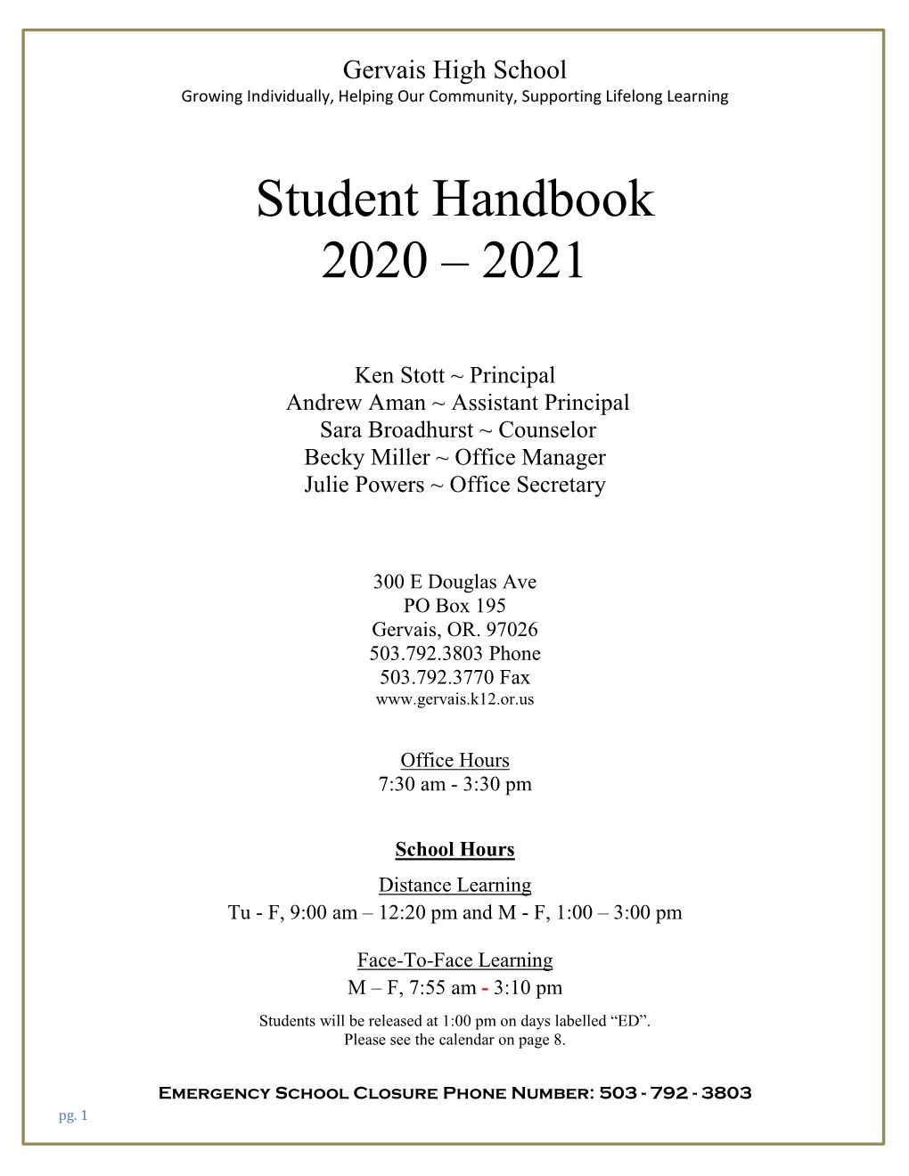 Student Handbook 2020 – 2021