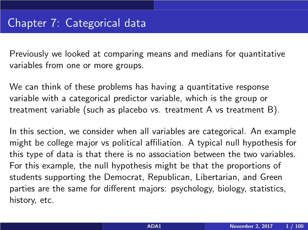 Chapter 7: Categorical Data