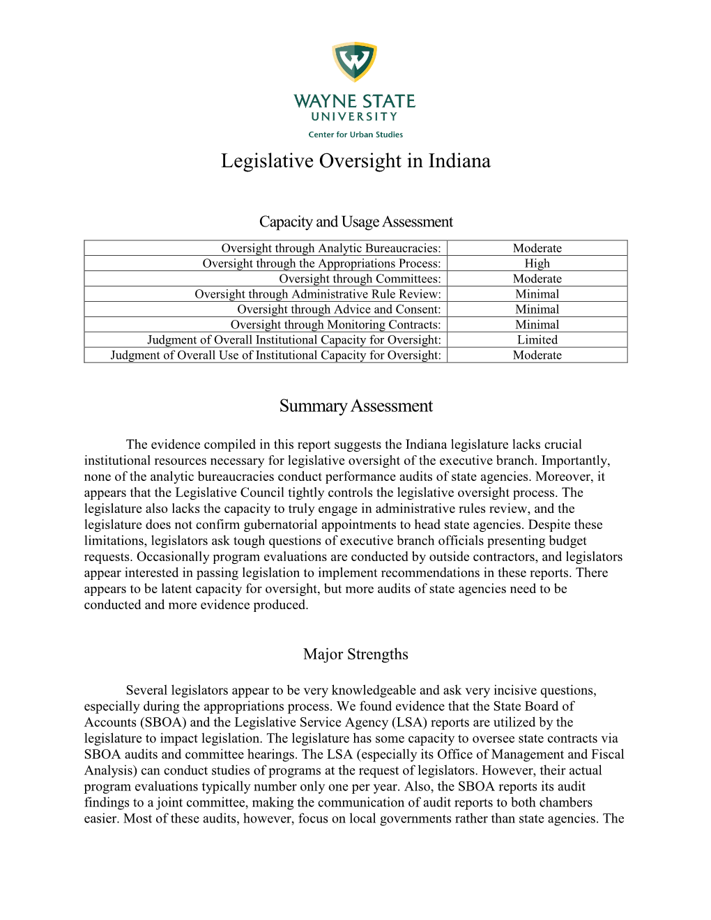 Legislative Oversight in Indiana