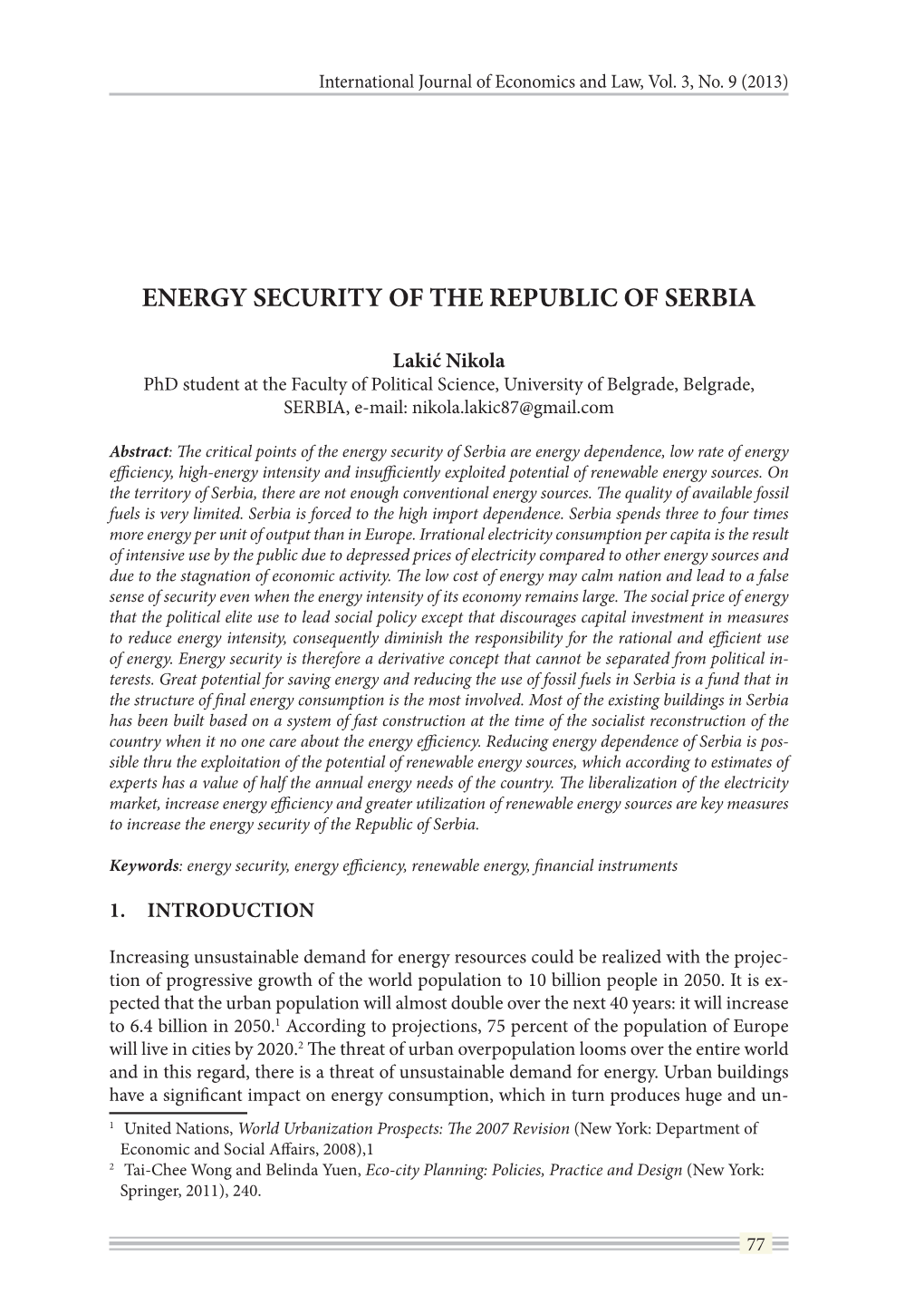 Energy Security of the Republic of Serbia