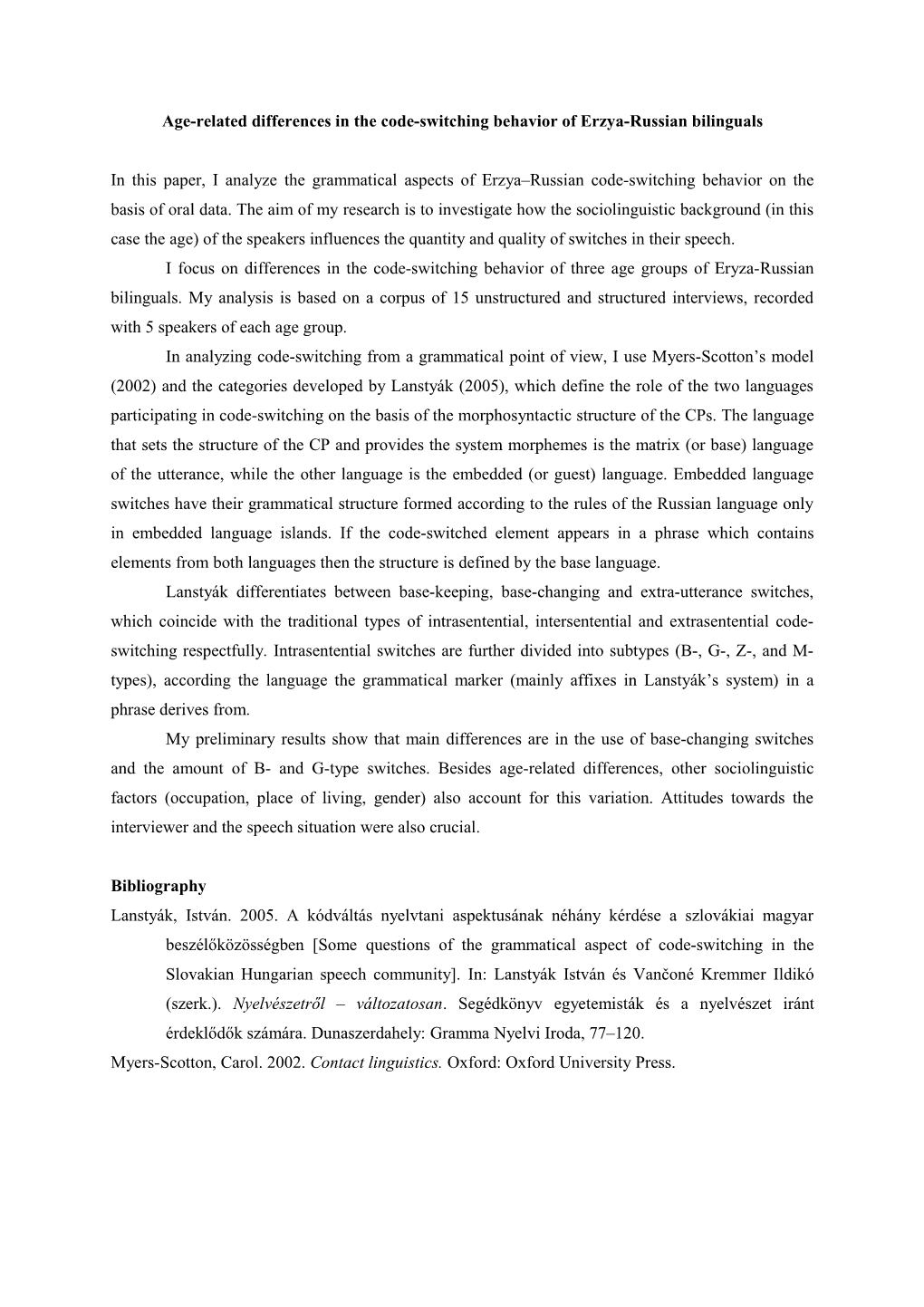 Age-Related Differences in the Code-Switching Behavior of Erzya-Russian Bilinguals