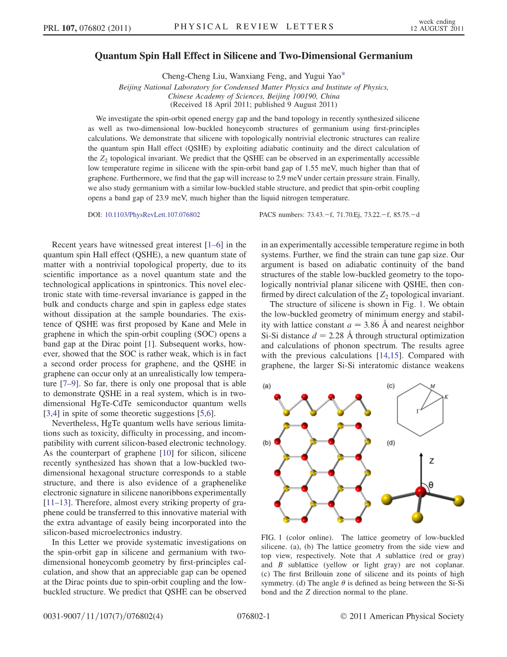 Quantum Spin Hall Effect in Silicene and Two-Dimensional Germanium