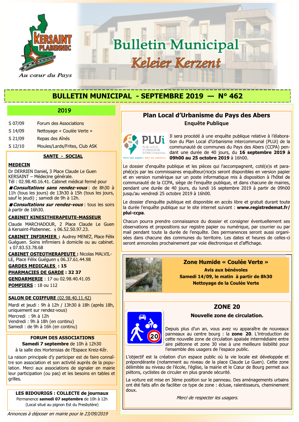 Bulletin Municipal - Septembre 2019 — N° 462