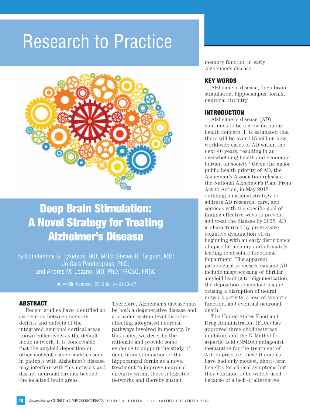 Deep Brain Stimulation: a Novel Strategy for Treating Alzheimer's