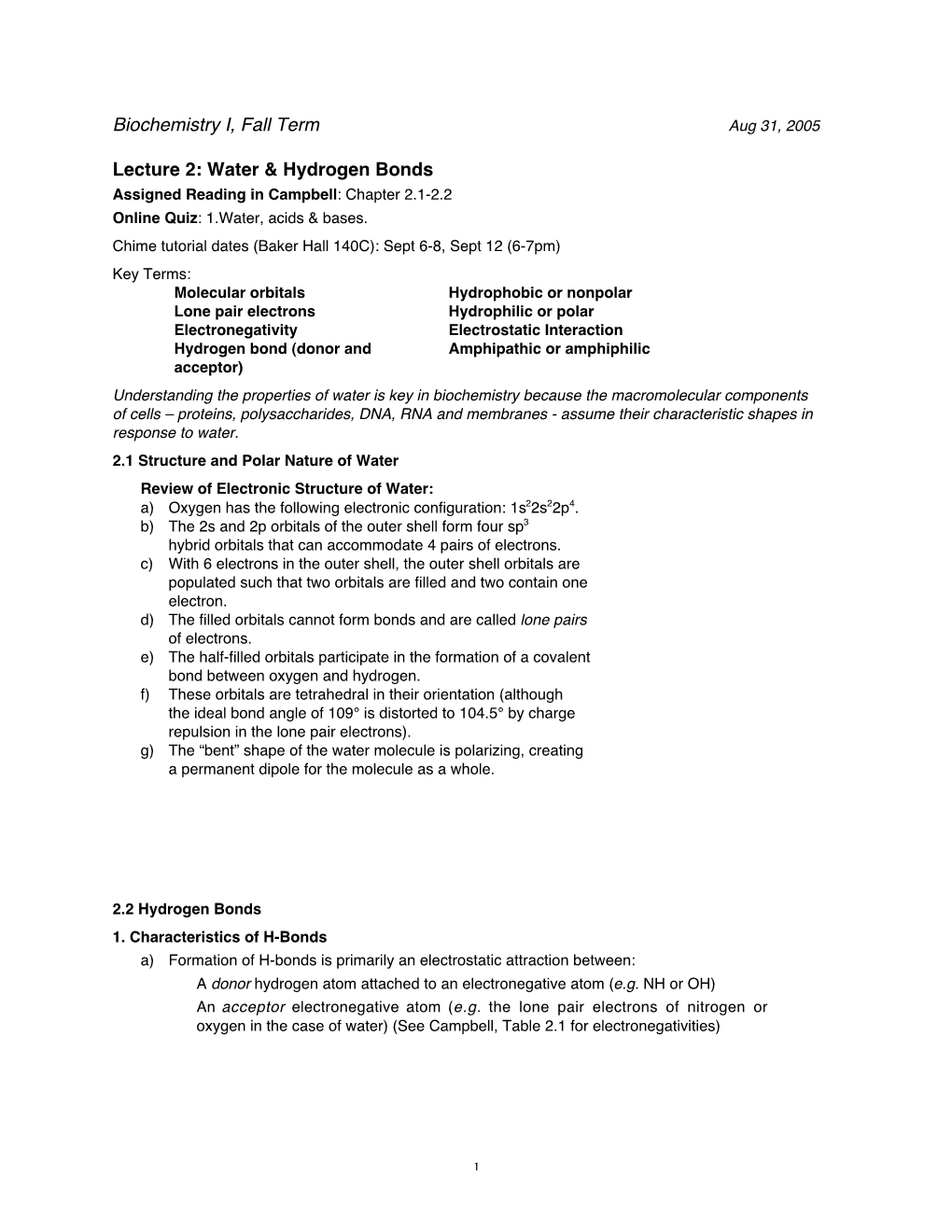 Water & Hydrogen Bonds