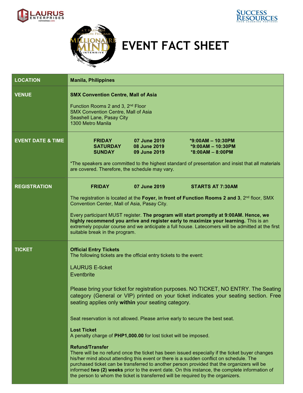 Event Fact Sheet