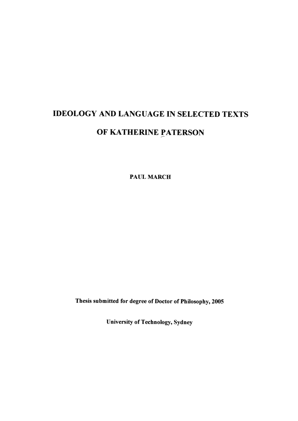 Ideology and Language in Selected Texts of Katherine Paterson