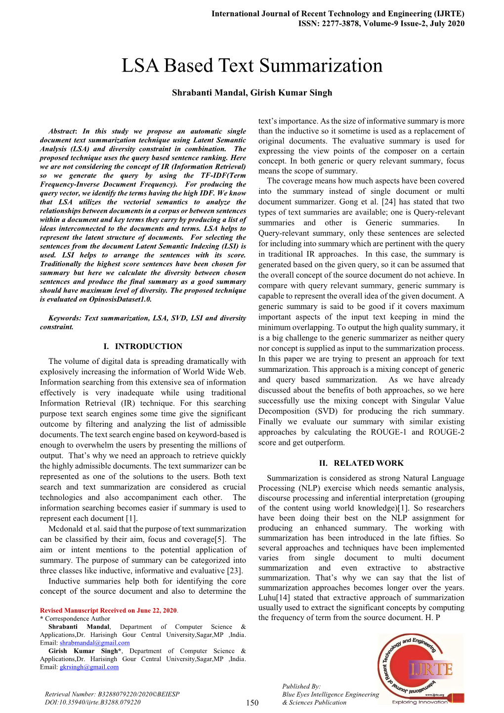 LSA Based Text Summarization