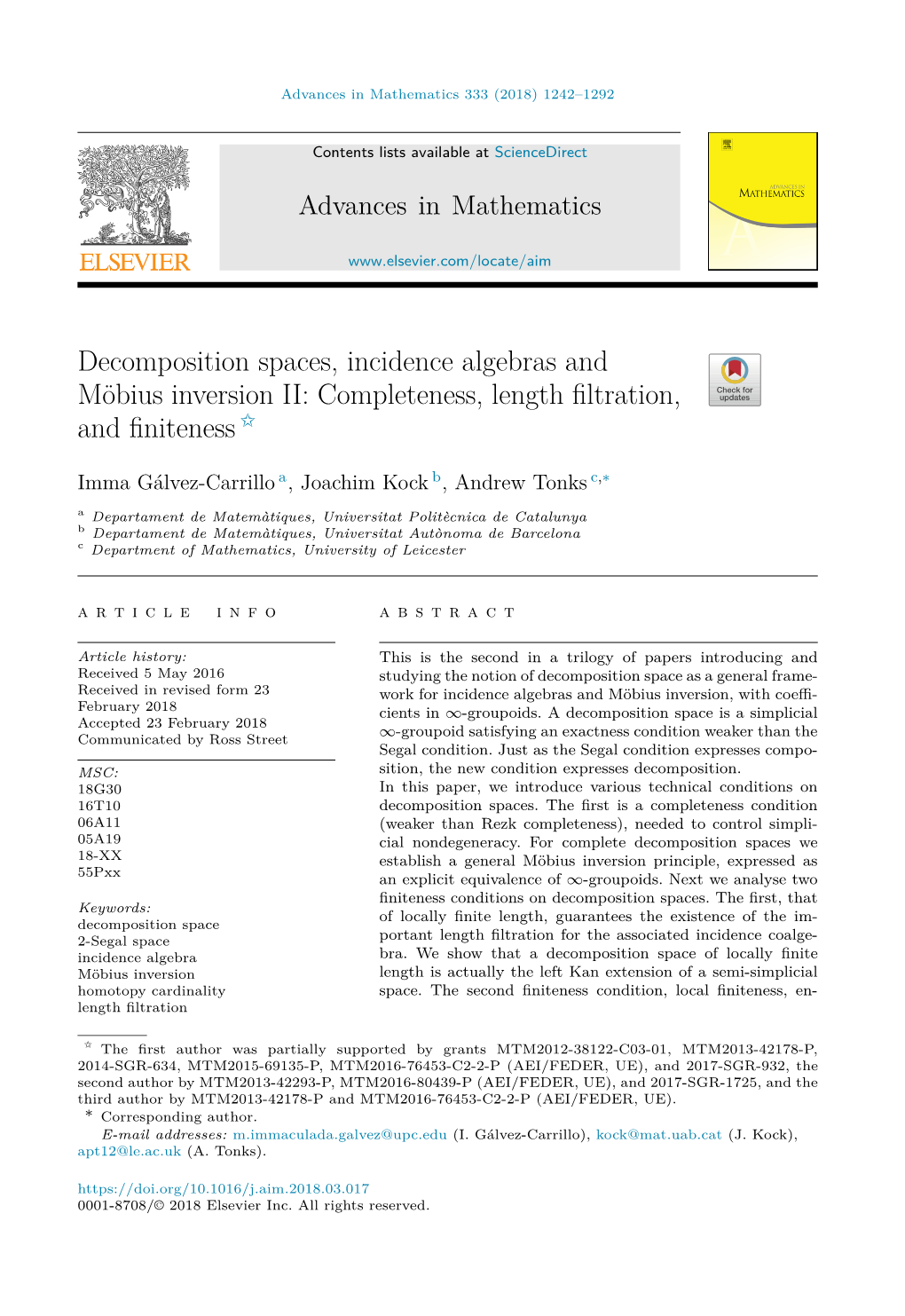 Decomposition Spaces, Incidence Algebras and Mobius Inversion II