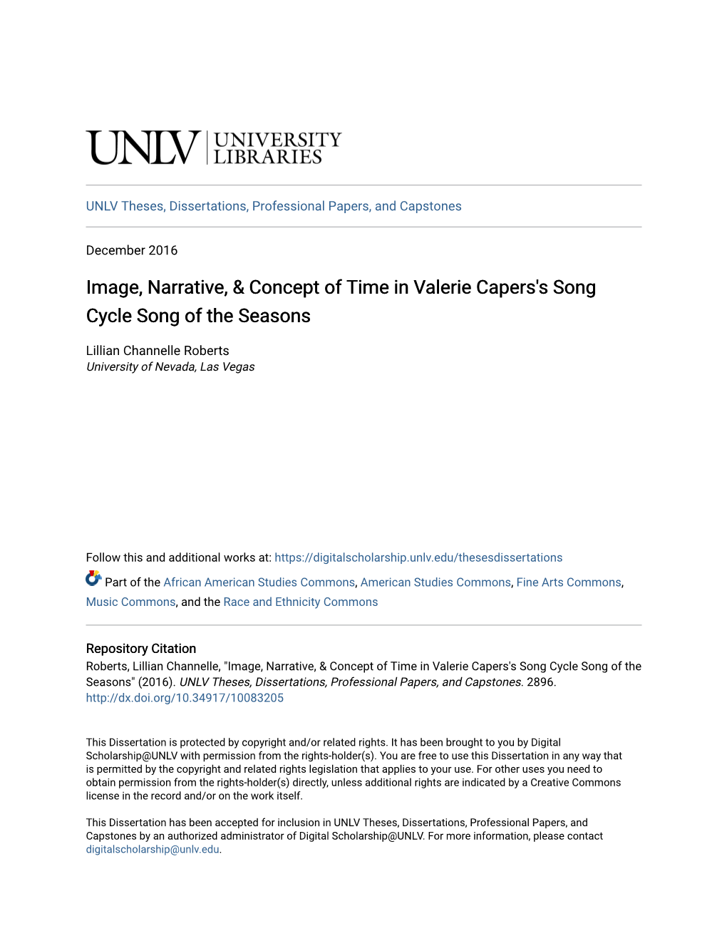 Image, Narrative, & Concept of Time in Valerie Capers's Song Cycle Song