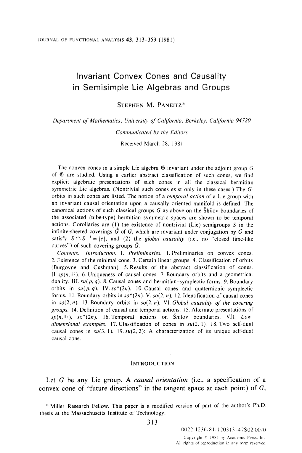 Invariant Convex Cones and Causality in Semisimple Lie Algebras and Groups