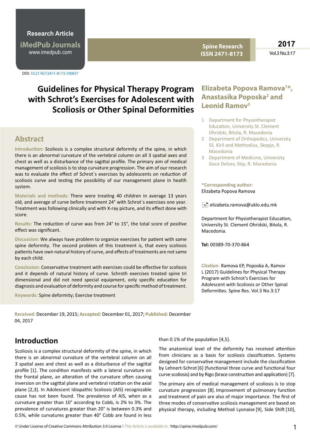 Guidelines for Physical Therapy Program with Schrot's Exercises For