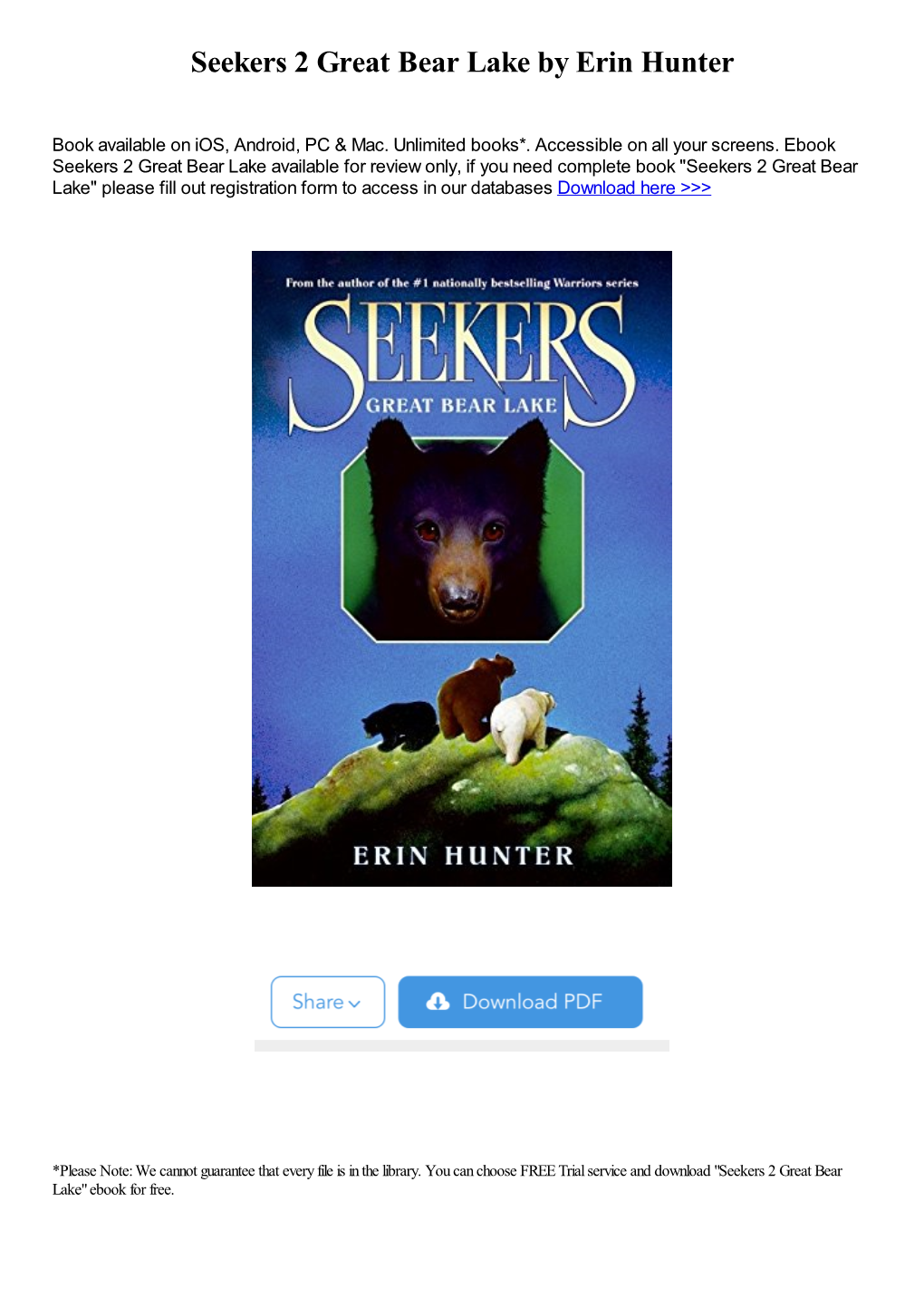 Seekers 2 Great Bear Lake by Erin Hunter