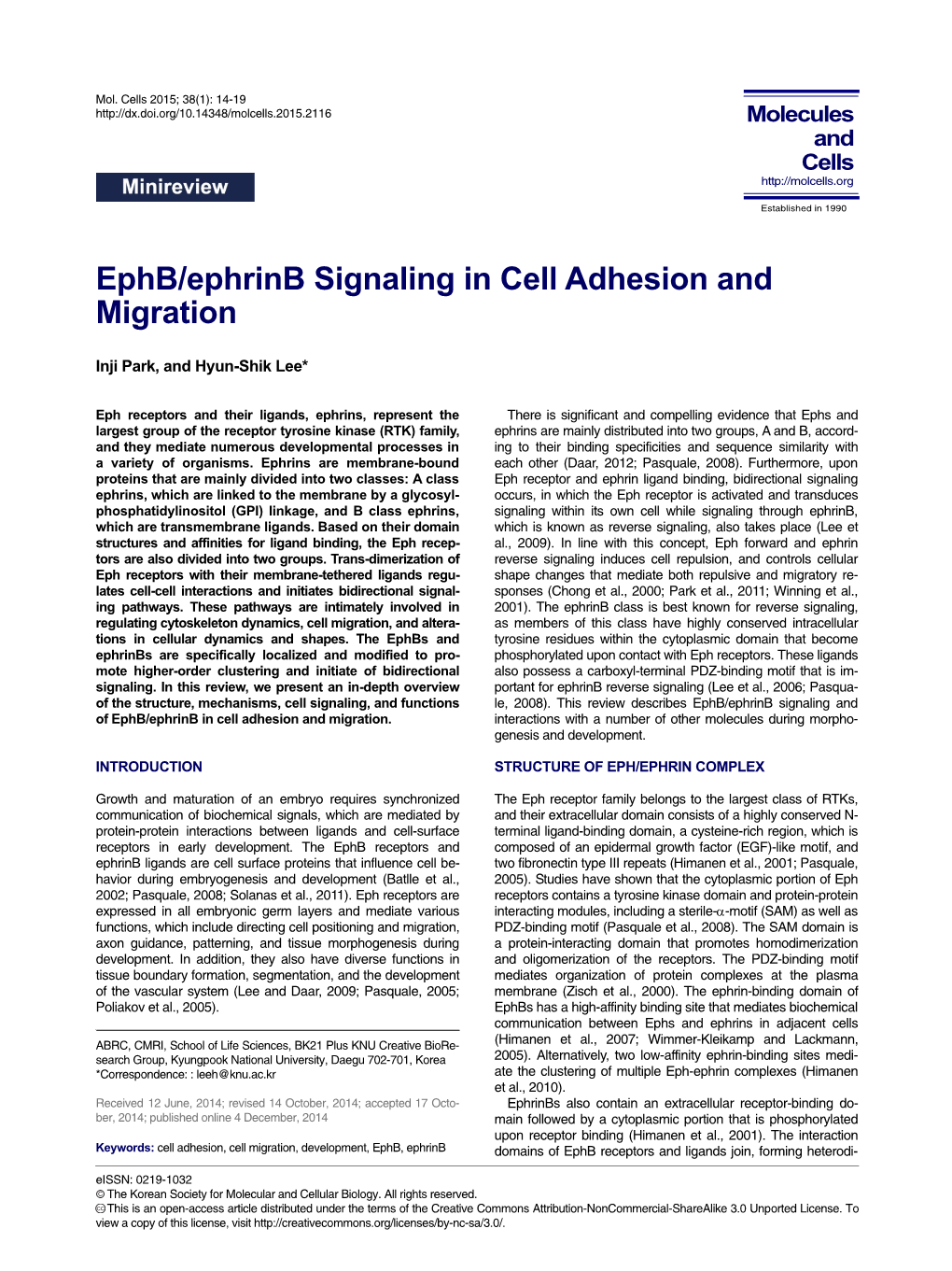 Ephb/Ephrinb Signaling in Cell Adhesion and Migration