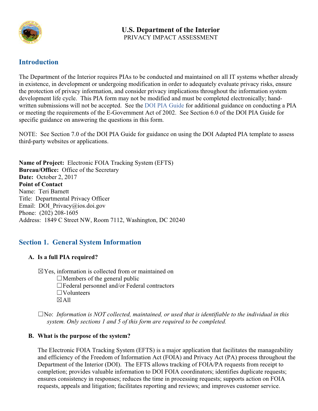 Electronic FOIA Tracking System (EFTS)