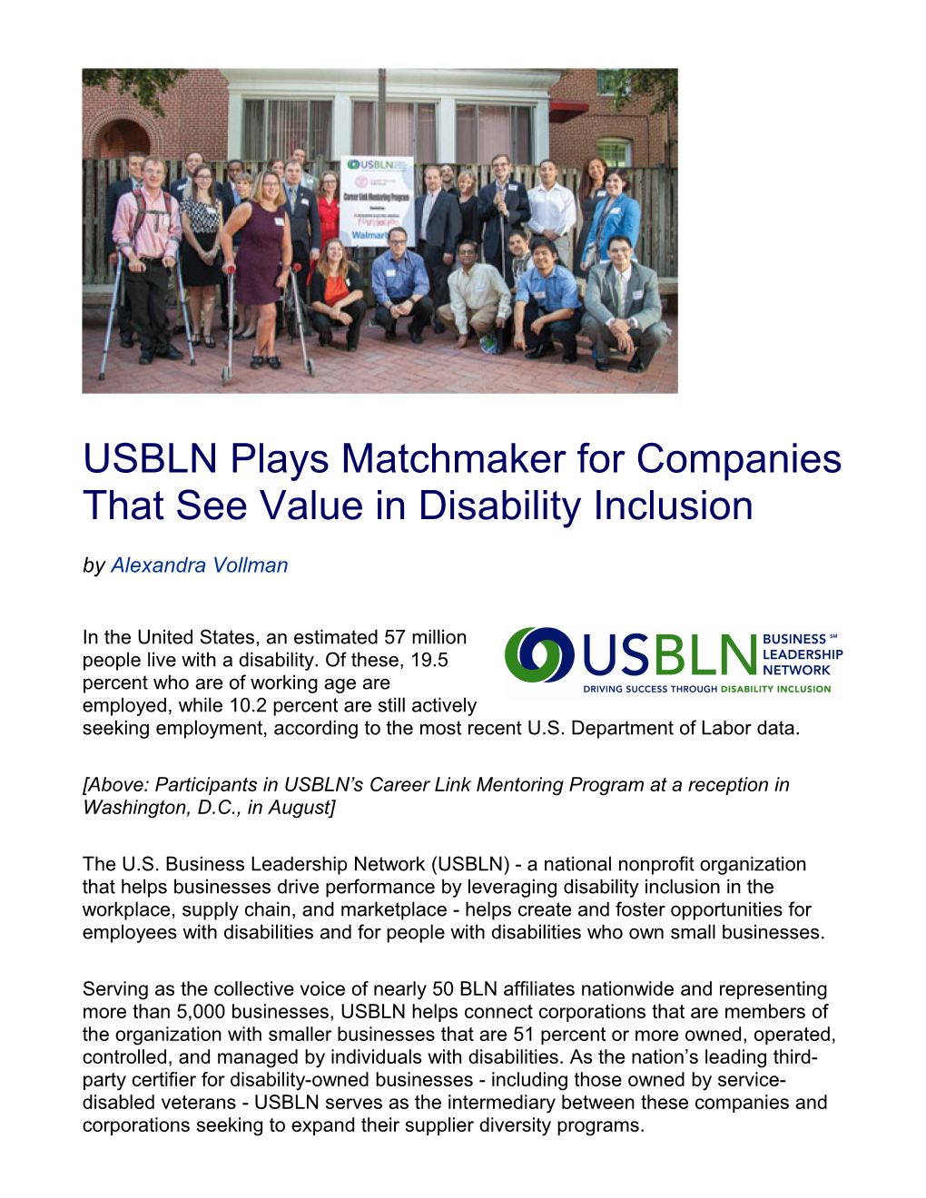 USBLN Plays Matchmaker for Companies That See Value in Disability Inclusion