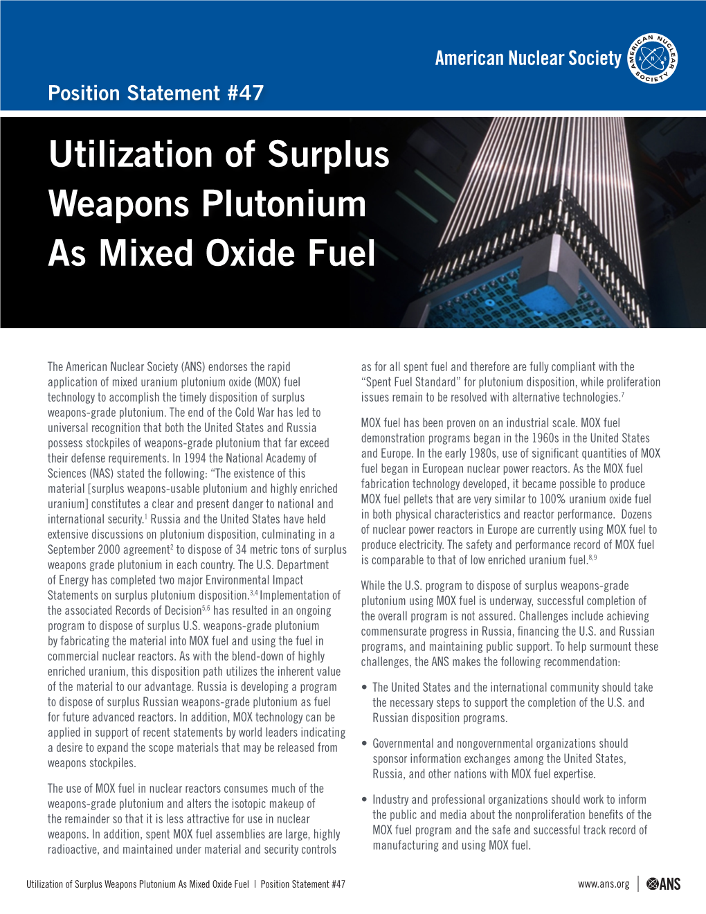 Utilization of Surplus Weapons Plutonium As Mixed Oxide Fuel