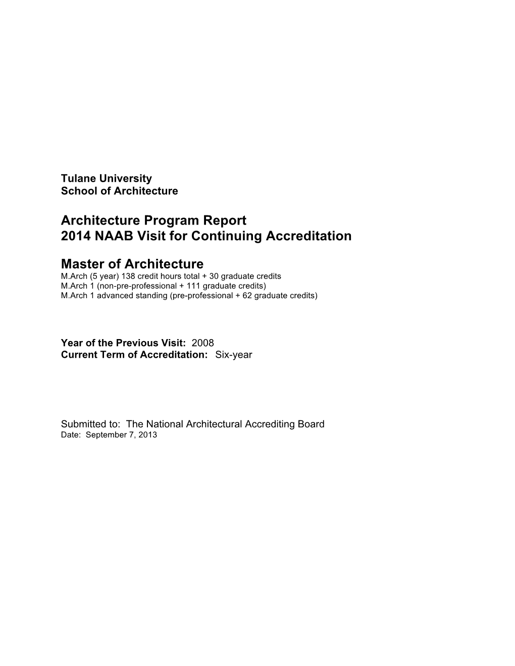 NAAB Architecture Program Report (APR) 2014