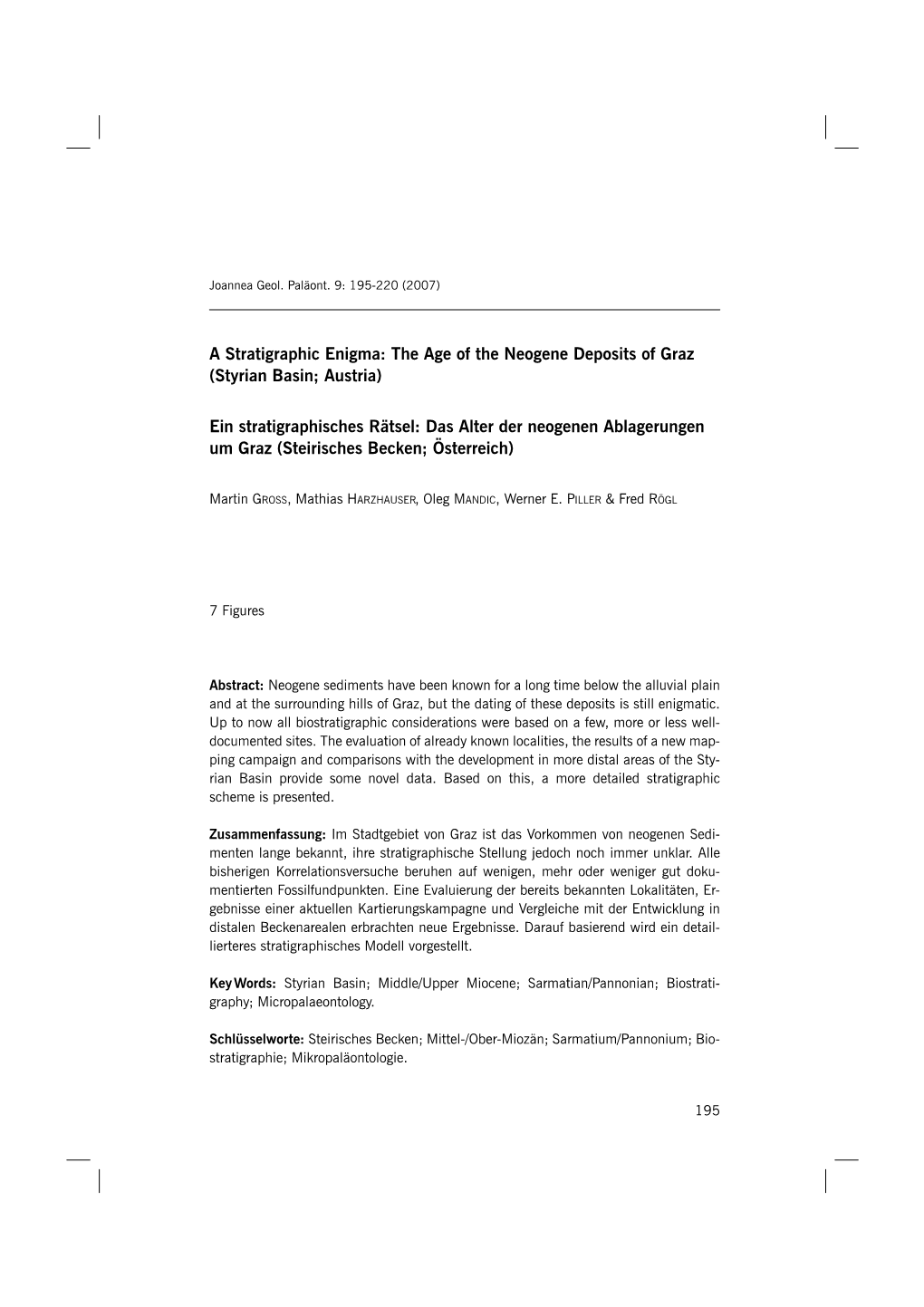 A Stratigraphic Enigma: the Age of the Neogene Deposits of Graz (Styrian Basin; Austria)