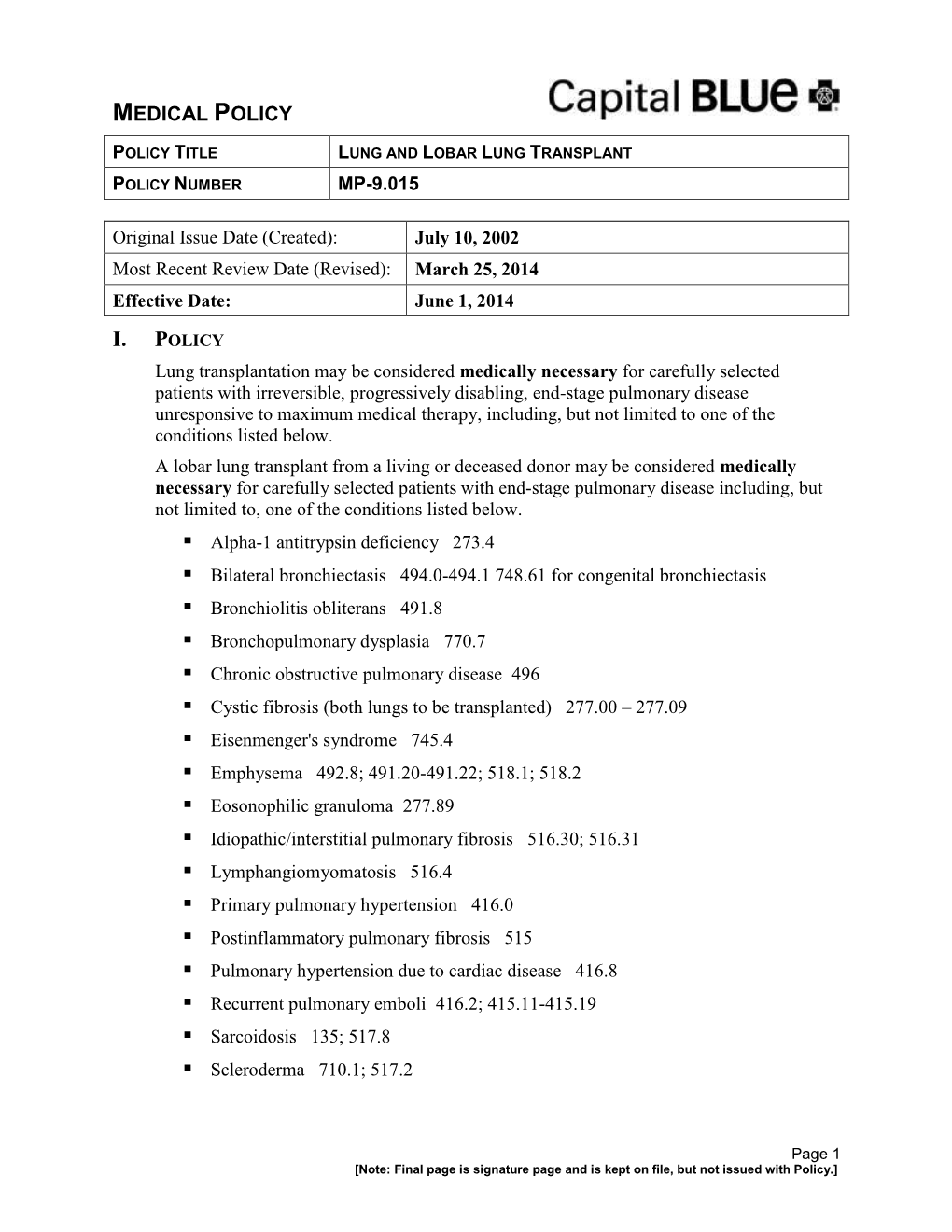 Lung and Lobar Lung Transplant MP-9.015