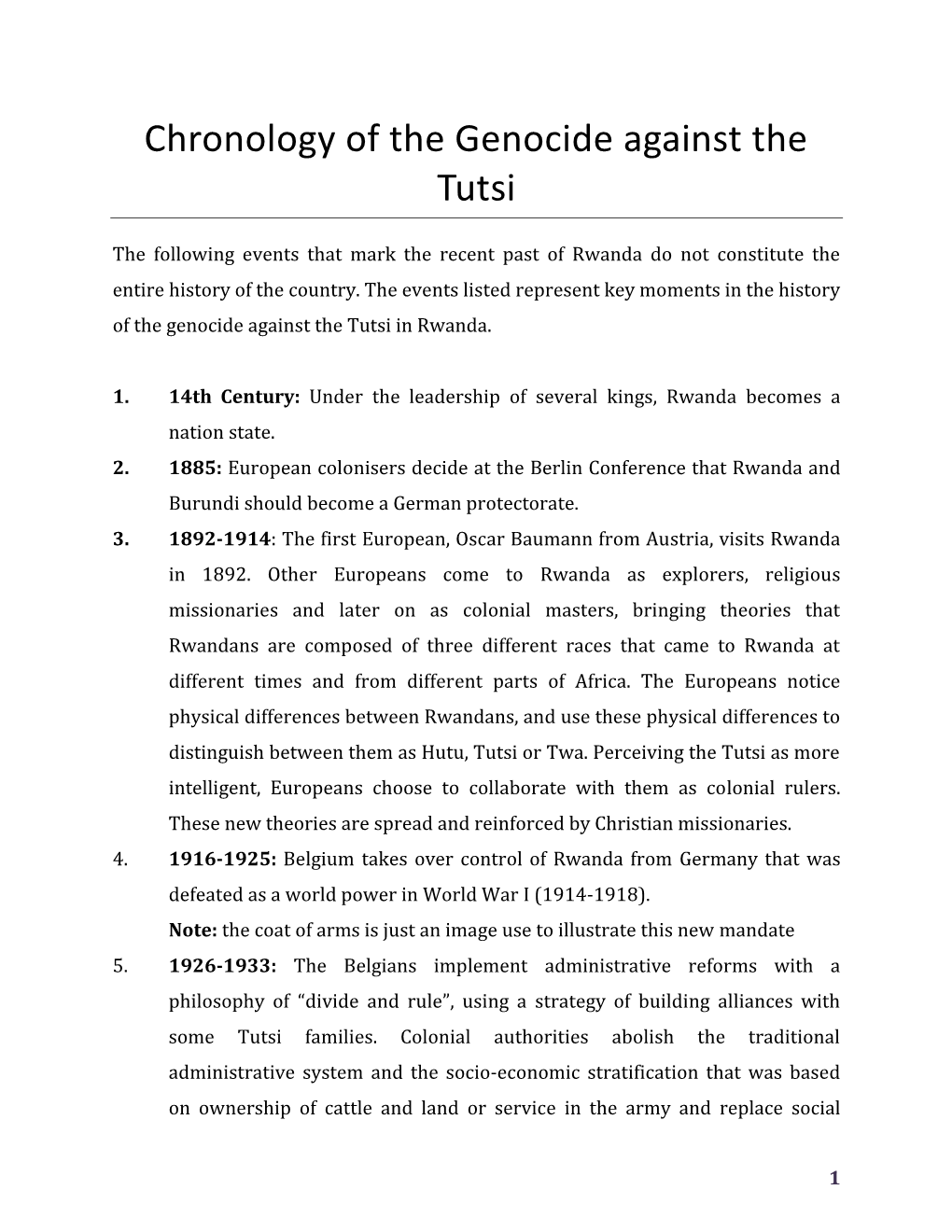 Chronology of the Genocide Against the Tutsi