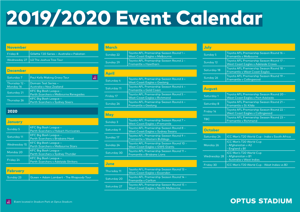 2019/2020 Event Calendar