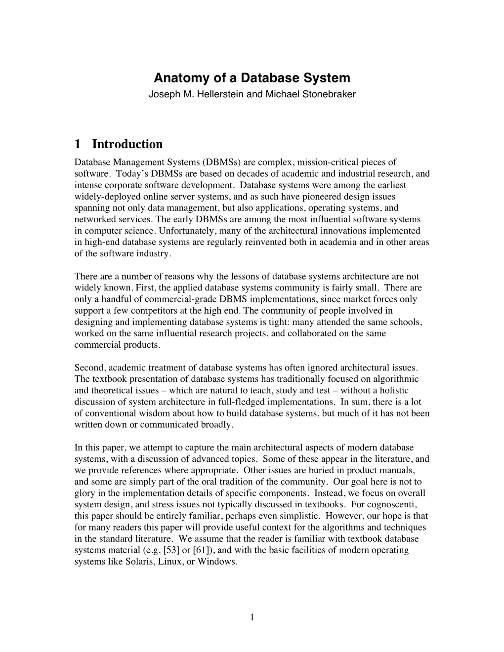 Anatomy of a Database System Joseph M