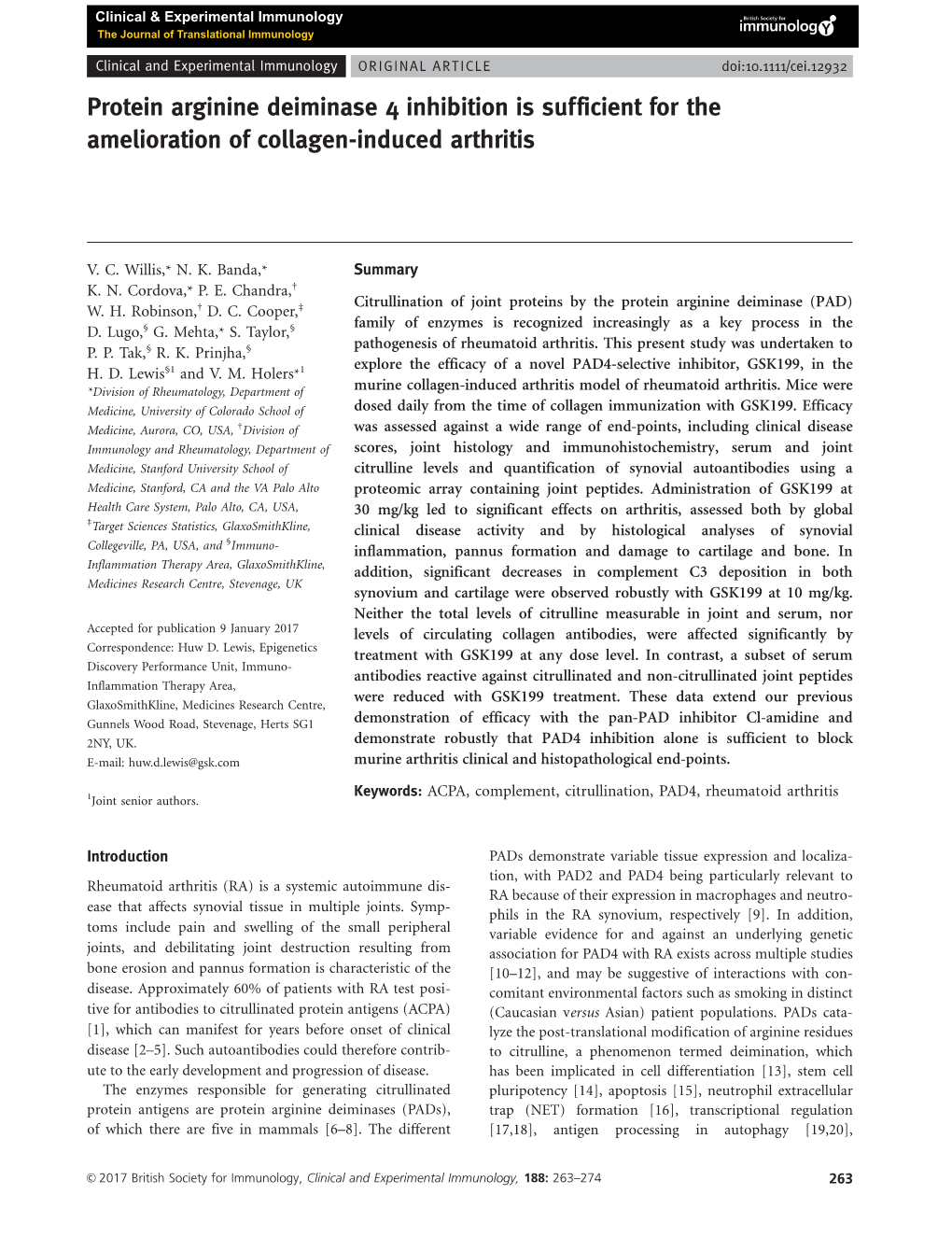 Protein Arginine Deiminase 4 Inhibition Is Sufficient for the Amelioration of Collagen&#8208