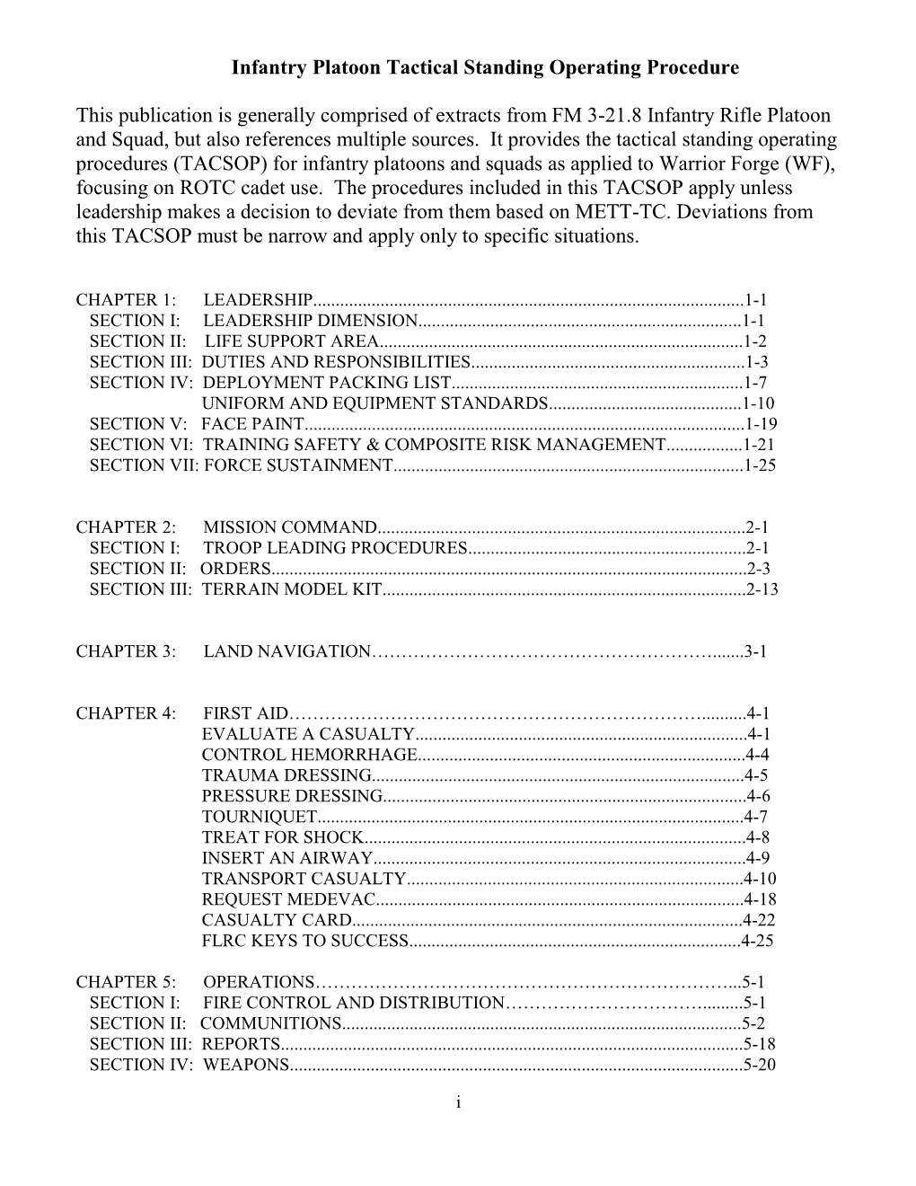 Infantry Platoon Tactical Standing Operating Procedure This