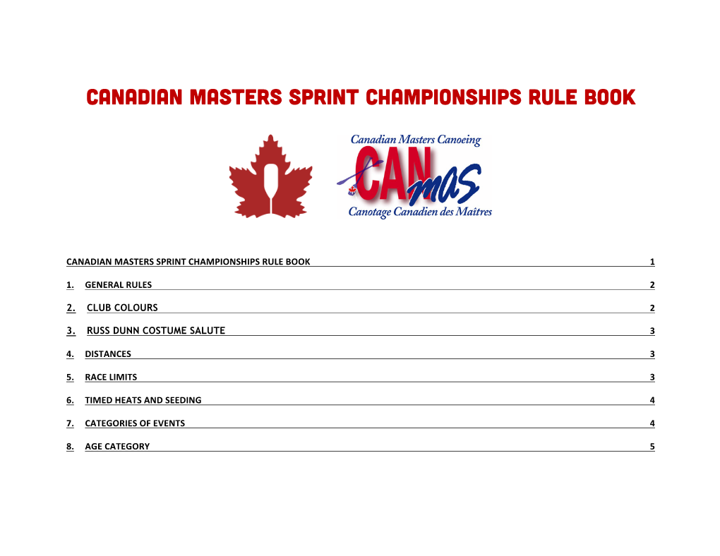 Canadian Masters Sprint Championships Rule BOOK