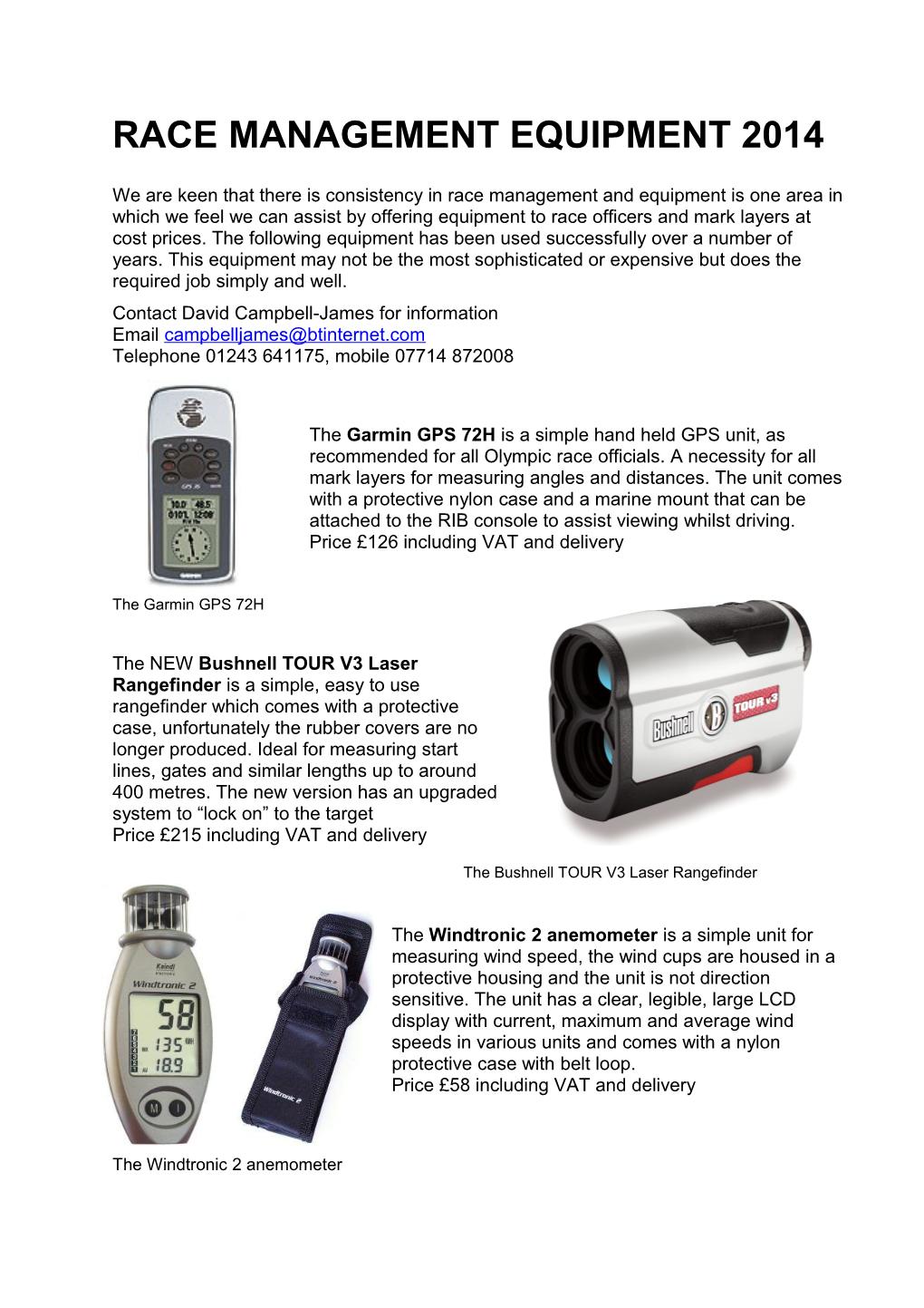 Race Management Equipment 2011