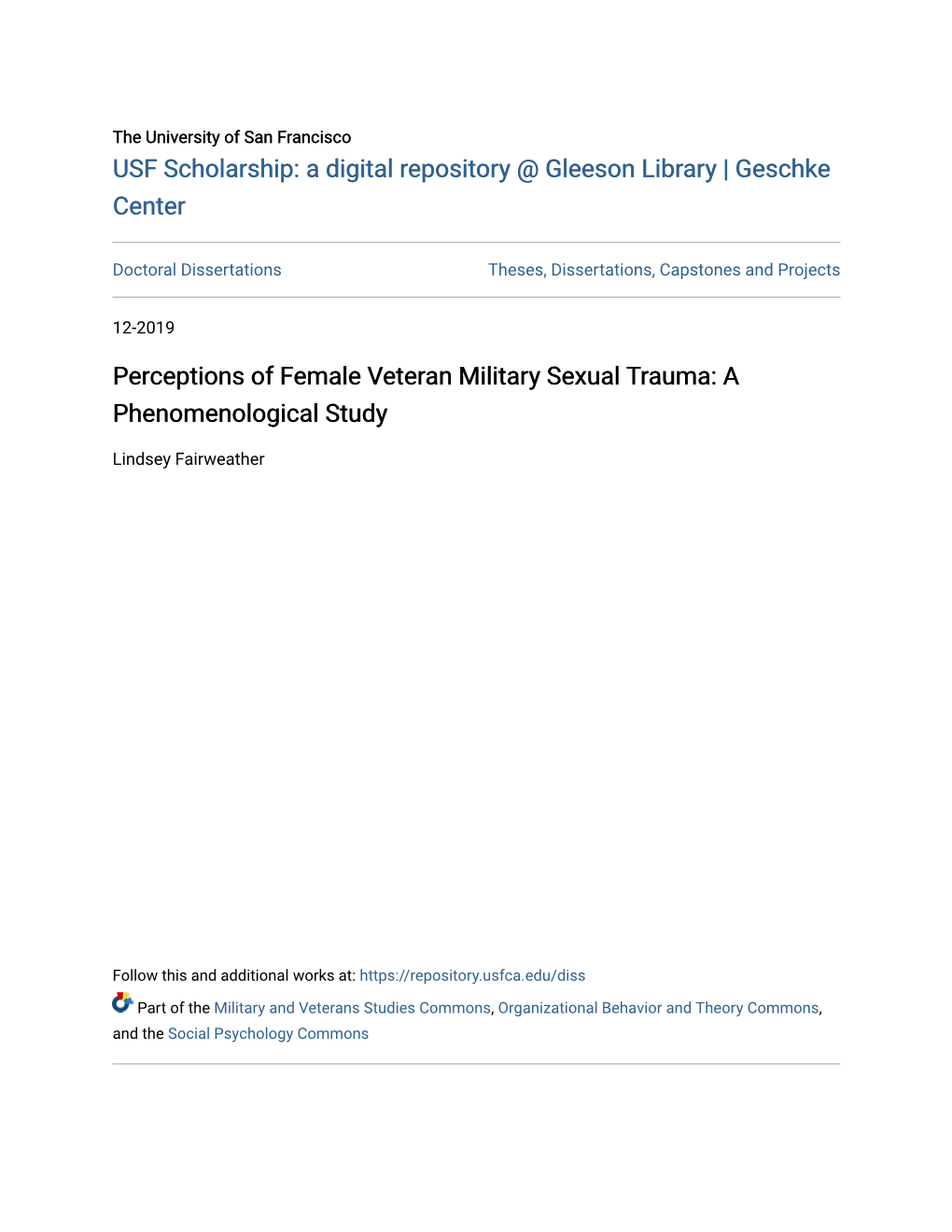 Perceptions of Female Veteran Military Sexual Trauma: a Phenomenological Study