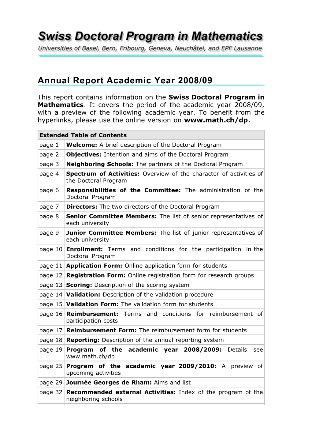 Annual Report Academic Year 2008/09