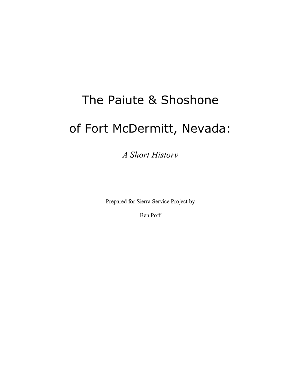 The Paiute & Shoshone of Fort Mcdermitt, Nevada